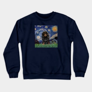 Starry Night (Van Gogh) Adapted to Feature a Long Haired Dachshund Crewneck Sweatshirt